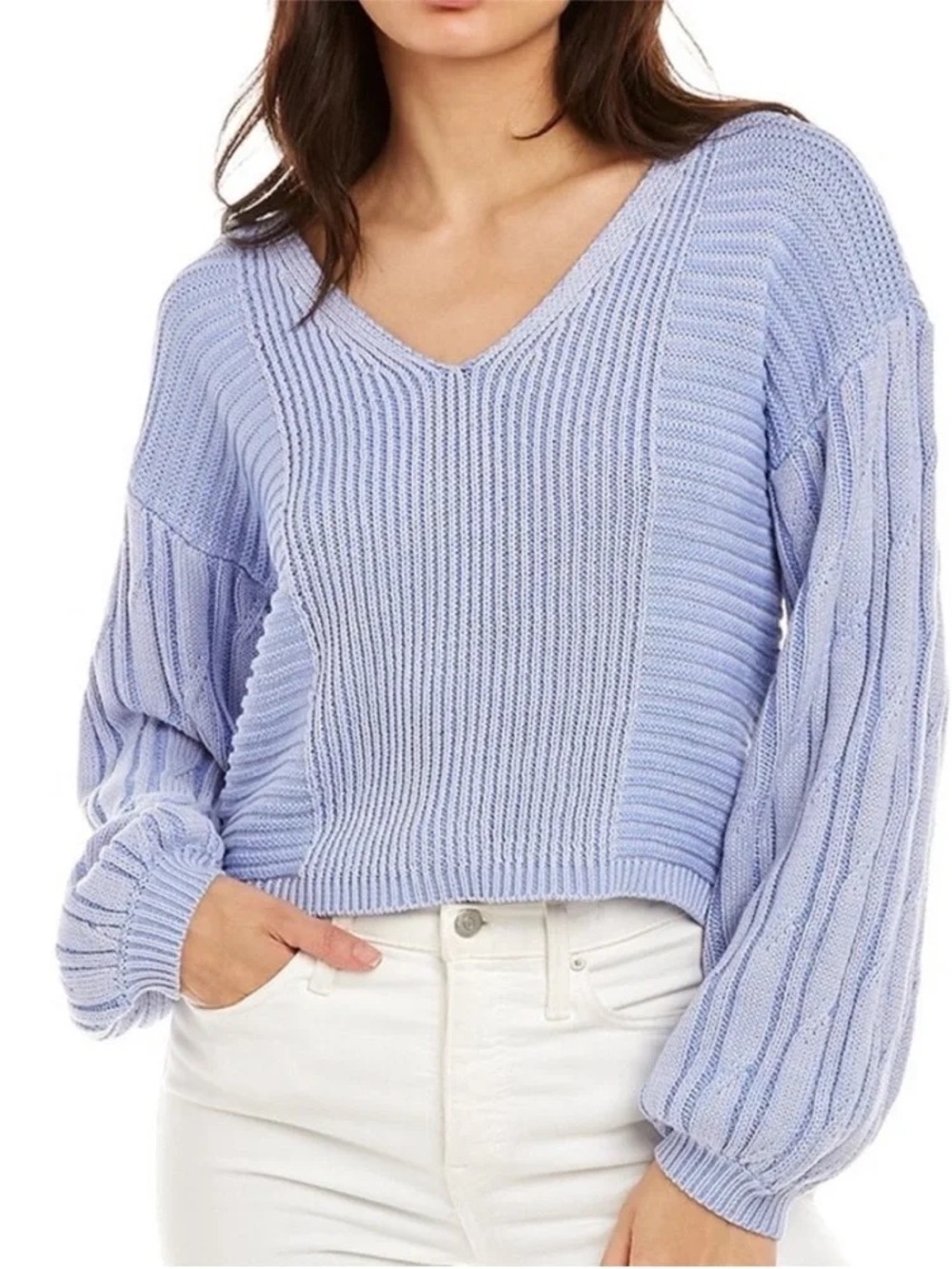 Free People When It Rains 100% Cotton Sweater Blue S